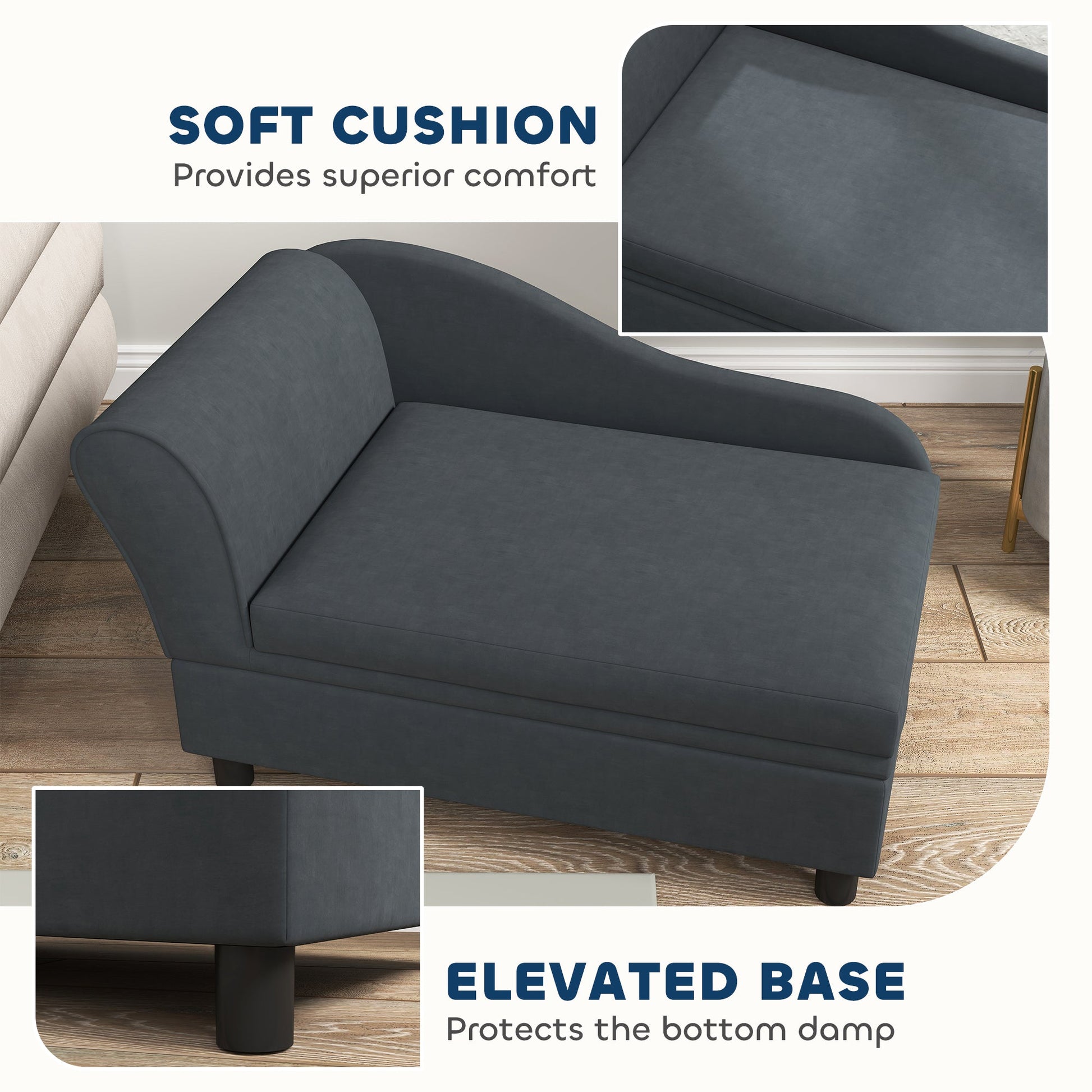 KFX-1424189 Dark Gray Pet Sofa Bed with Storage for Cats & Small Dogs - Cozy Foam Couch