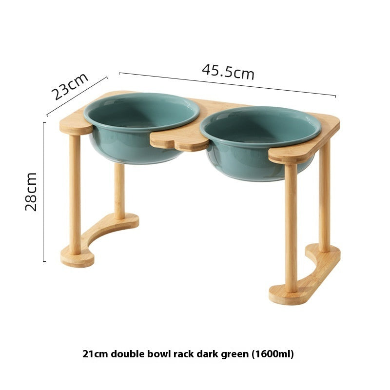 KFX-1425725 Elevated Double Bowl Ceramic Pet Feeding Station with Non-slip Mat and Various Color Options