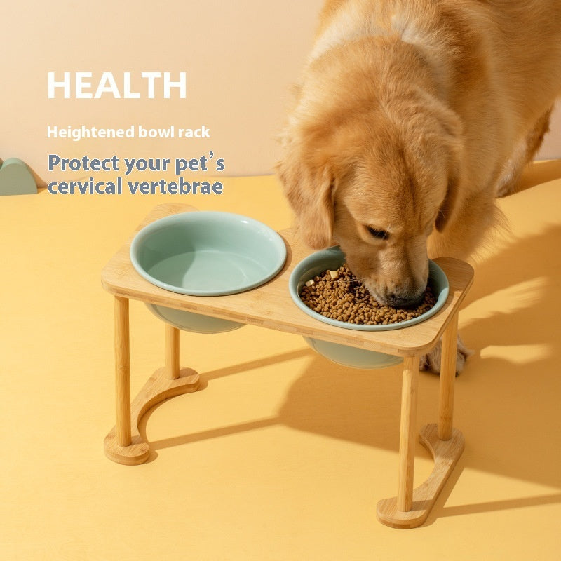 KFX-1425725 Elevated Double Bowl Ceramic Pet Feeding Station with Non-slip Mat and Various Color Options