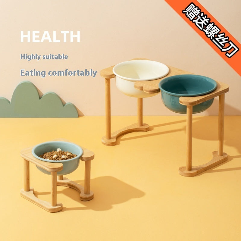 KFX-1425725 Elevated Double Bowl Ceramic Pet Feeding Station with Non-slip Mat and Various Color Options
