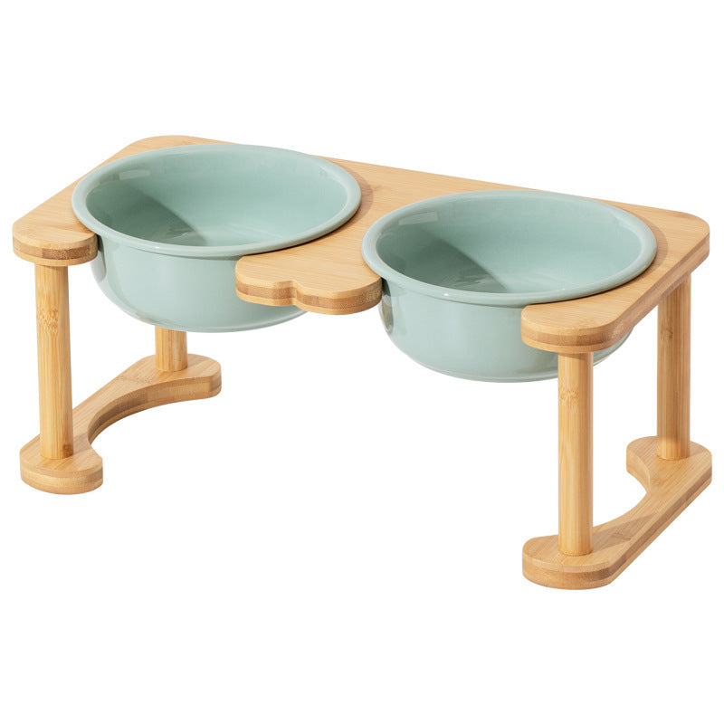 KFX-1425725 Elevated Double Bowl Ceramic Pet Feeding Station with Non-slip Mat and Various Color Options