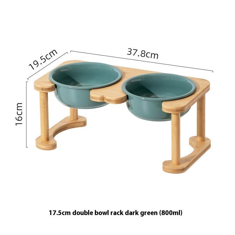 KFX-1425725 Elevated Double Bowl Ceramic Pet Feeding Station with Non-slip Mat and Various Color Options