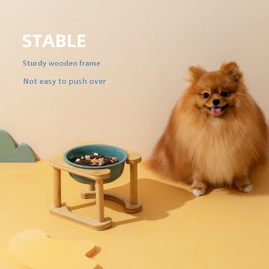 KFX-1425725 Elevated Double Bowl Ceramic Pet Feeding Station with Non-slip Mat and Various Color Options