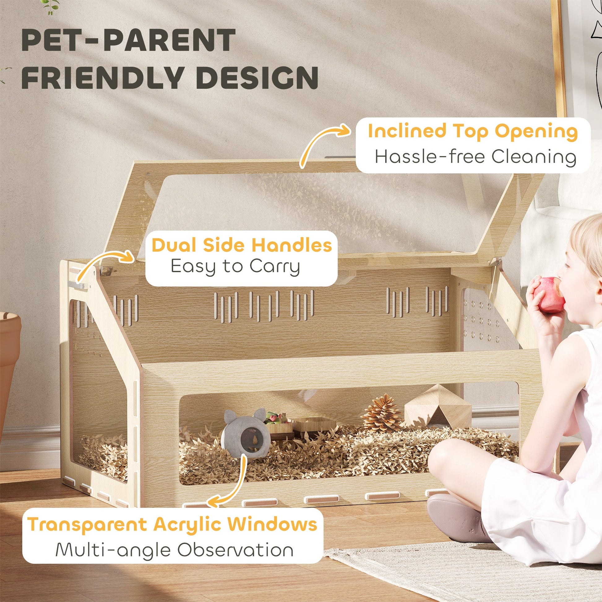 KFX-1429181 39 Inch Hamster Cage Habitat with Acrylic Windows and Openable Top for Small Pets