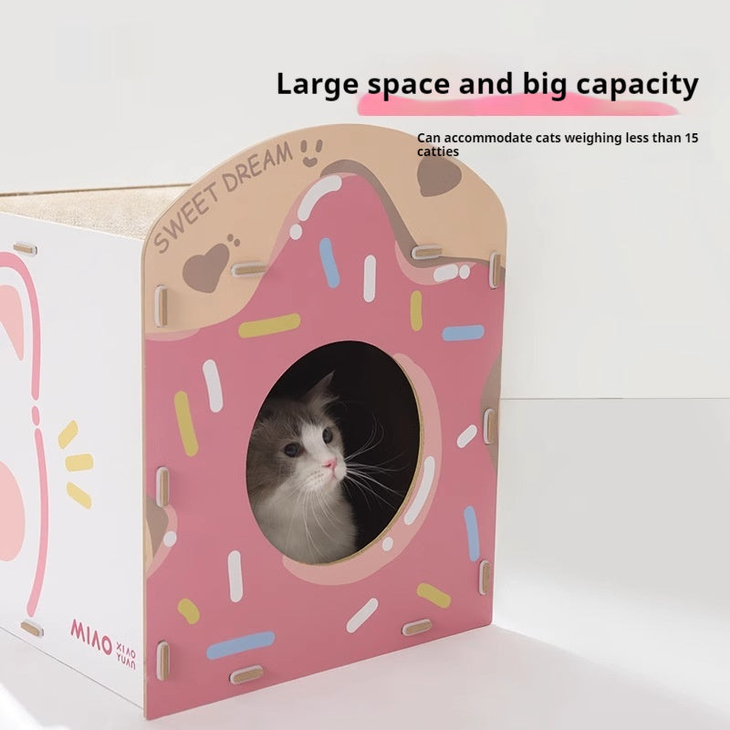 KFX-1429309 Strawberry Sweet Cube Cat Scratch Board in Cute Style, Crafted from Density Plate and Corrugated Paper, 39.5x41.5x48.5cm