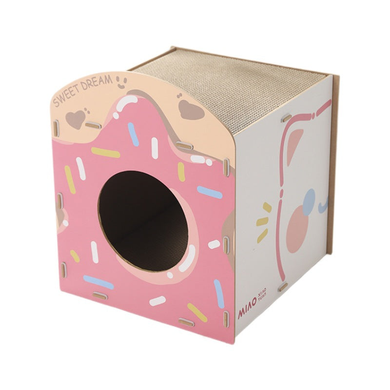 KFX-1429309 Strawberry Sweet Cube Cat Scratch Board in Cute Style, Crafted from Density Plate and Corrugated Paper, 39.5x41.5x48.5cm
