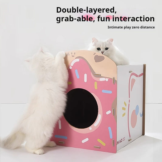 KFX-1429309 Strawberry Sweet Cube Cat Scratch Board in Cute Style, Crafted from Density Plate and Corrugated Paper, 39.5x41.5x48.5cm