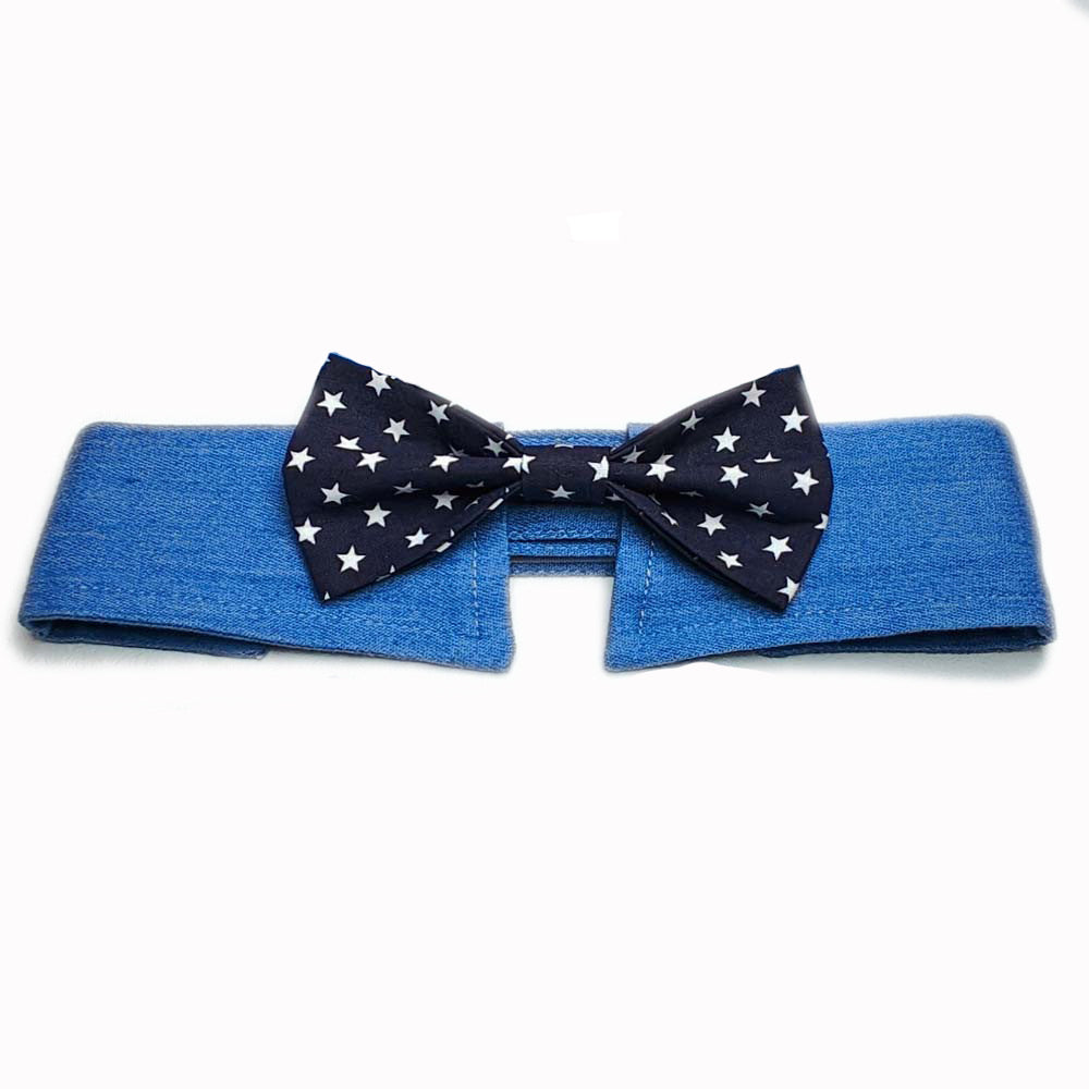 KFX-1432765 Adjustable Denim Pet Collar with Star Pattern - Comfortable Necktie for Special Occasions