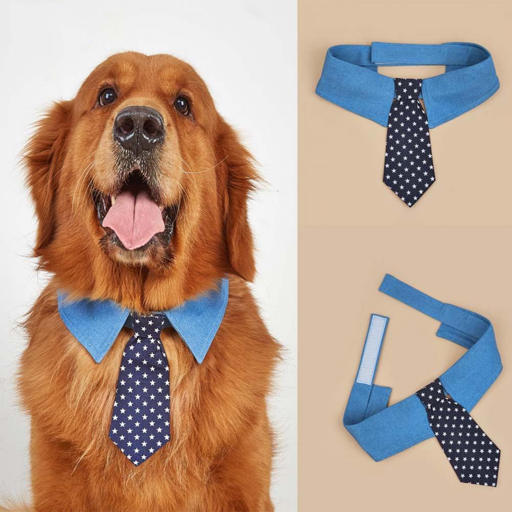 KFX-1432765 Adjustable Denim Pet Collar with Star Pattern - Comfortable Necktie for Special Occasions