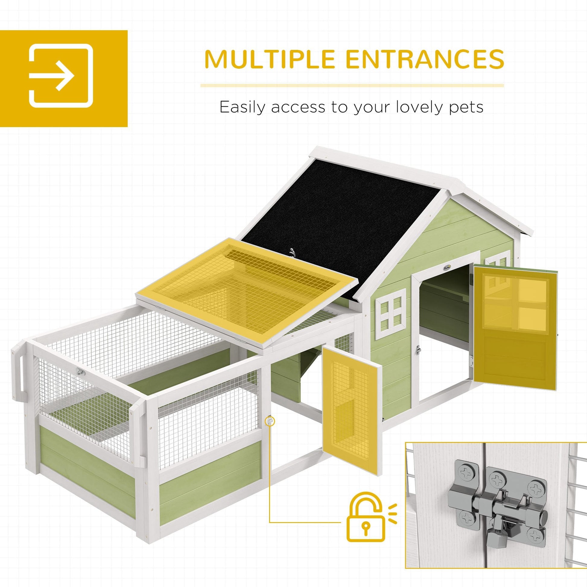 KFX-1434941 64-Inch Spacious Rabbit Hutch with Asphalt Roof, Handles, and Wheels