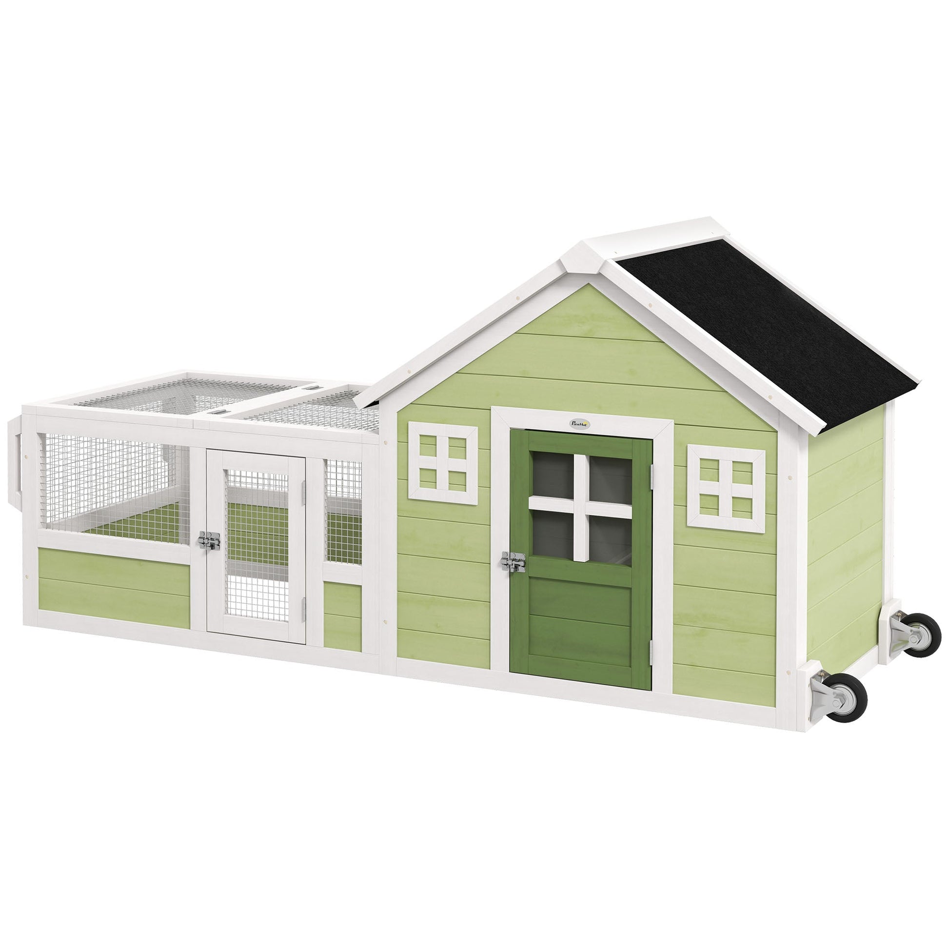 KFX-1434941 64-Inch Spacious Rabbit Hutch with Asphalt Roof, Handles, and Wheels