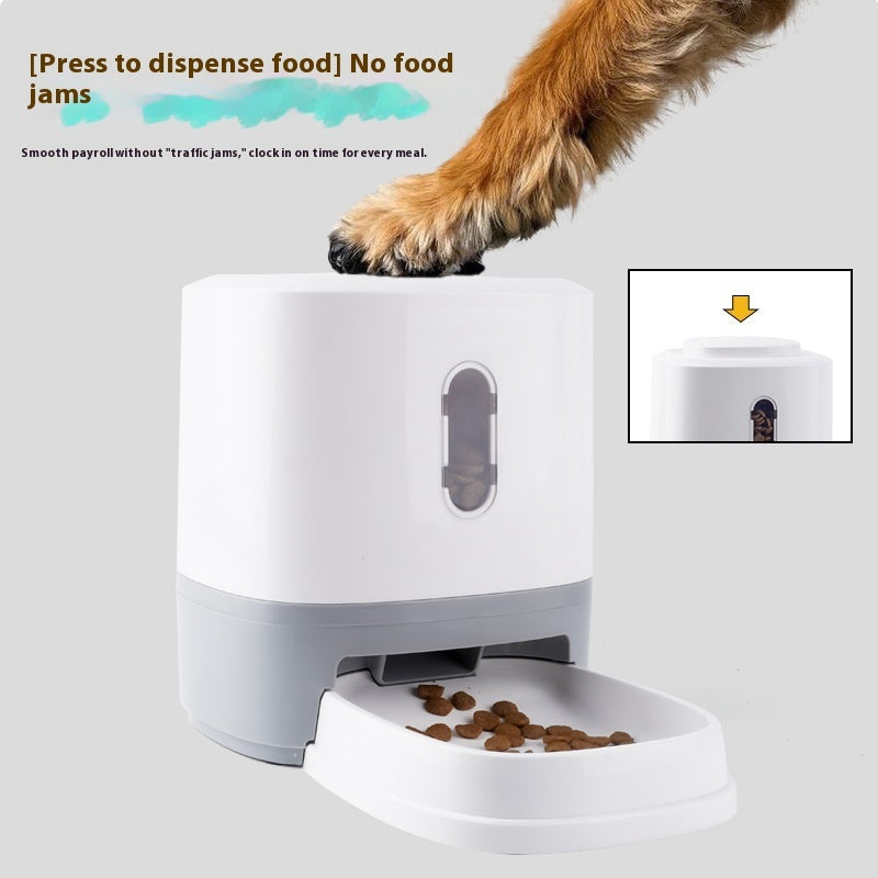 KFX-1435069 Large Capacity Automatic Pet Feeder with Educational Press Feeding Toys in Gray and White