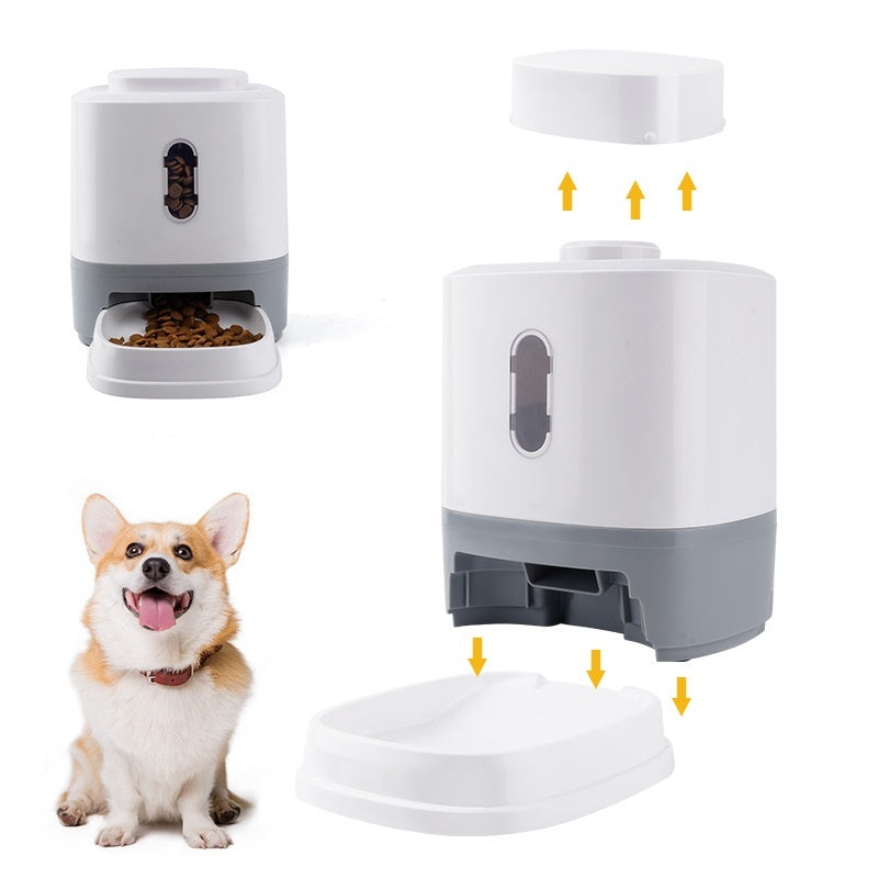 KFX-1435069 Large Capacity Automatic Pet Feeder with Educational Press Feeding Toys in Gray and White