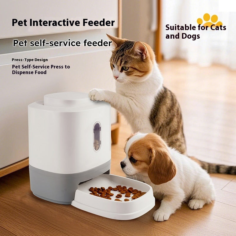 KFX-1435069 Large Capacity Automatic Pet Feeder with Educational Press Feeding Toys in Gray and White
