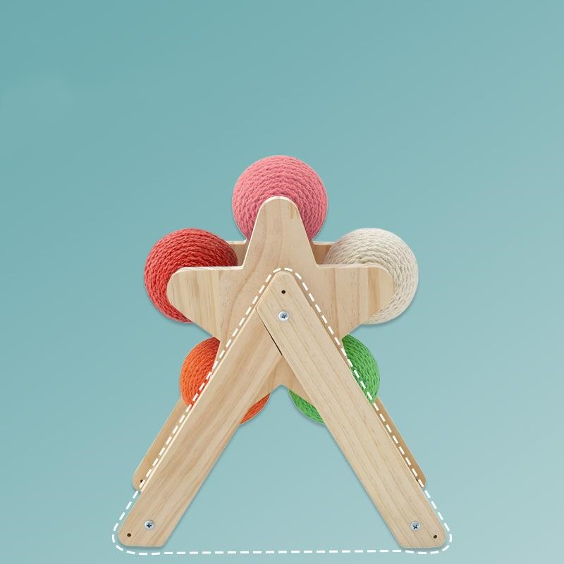 KFX-1437245 Solid Wood Sisal Cat Grab Ball Toy for Interactive Play