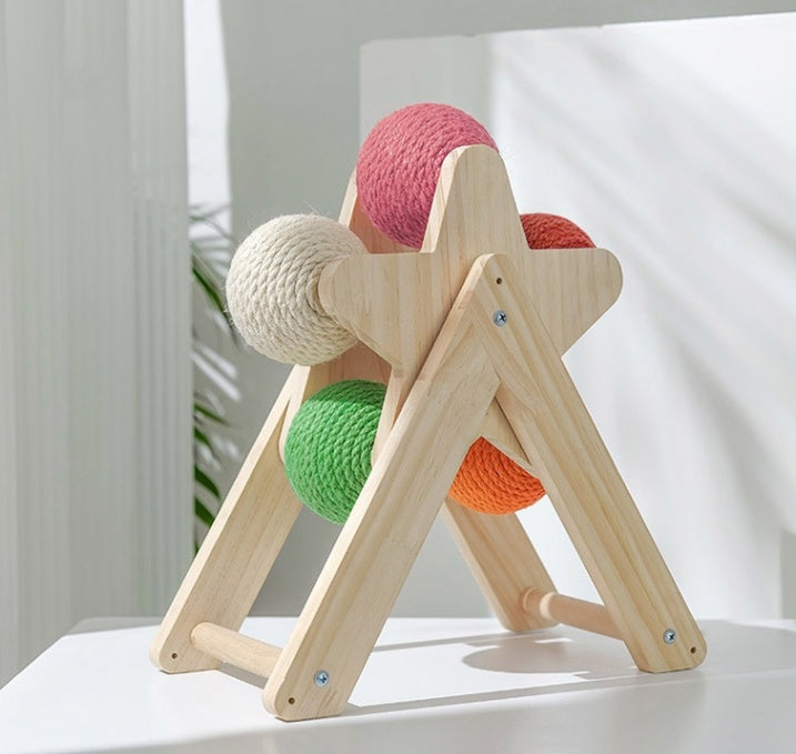 KFX-1437245 Solid Wood Sisal Cat Grab Ball Toy for Interactive Play