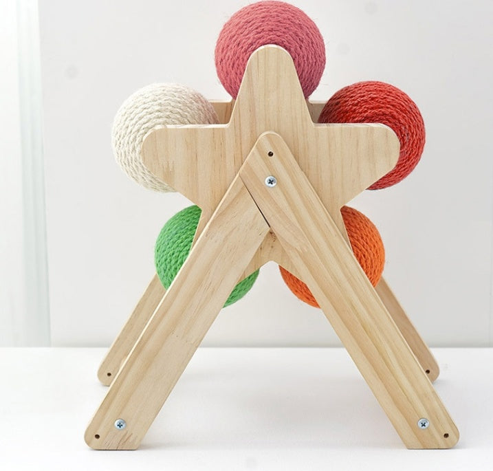 KFX-1437245 Solid Wood Sisal Cat Grab Ball Toy for Interactive Play