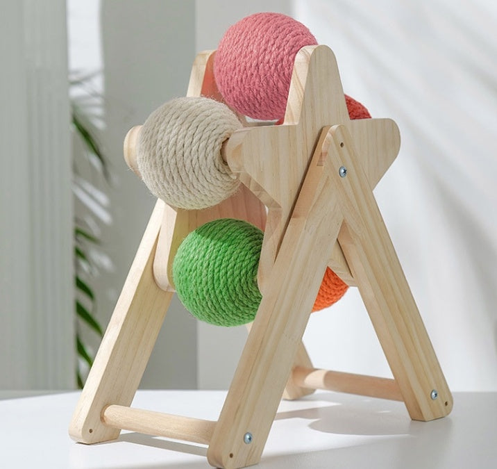 KFX-1437245 Solid Wood Sisal Cat Grab Ball Toy for Interactive Play