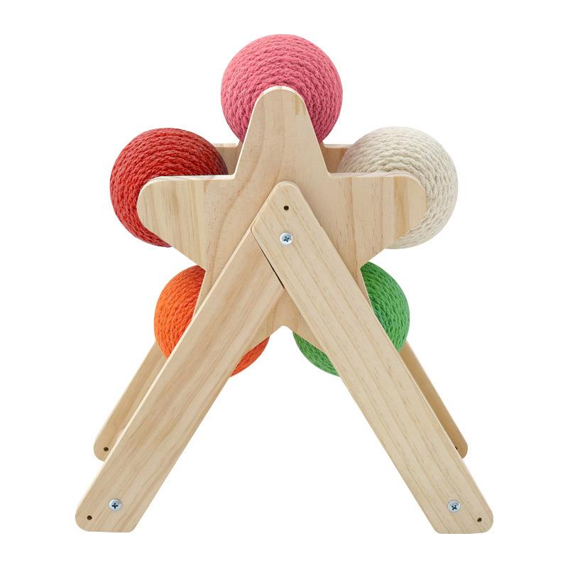 KFX-1437245 Solid Wood Sisal Cat Grab Ball Toy for Interactive Play