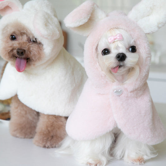 KFX-1437629 Fluffy Rabbit Costume Cloak for Dogs and Cats - Warm Plush Cape for Autumn and Winter
