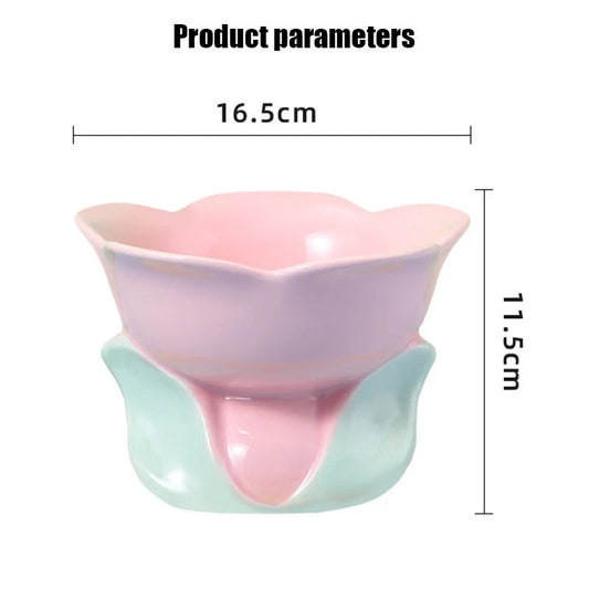 KFX-1438525 Elevated Ceramic Pet Bowl with Floral Design for Comfortable Feeding for Cats and Small Dogs