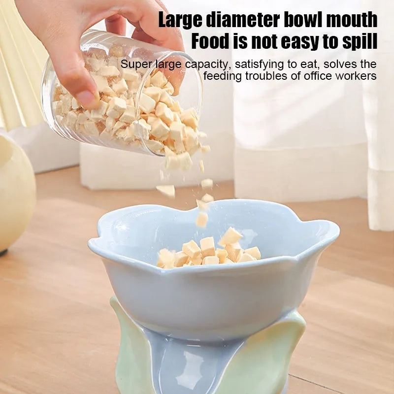 KFX-1438525 Elevated Ceramic Pet Bowl with Floral Design for Comfortable Feeding for Cats and Small Dogs