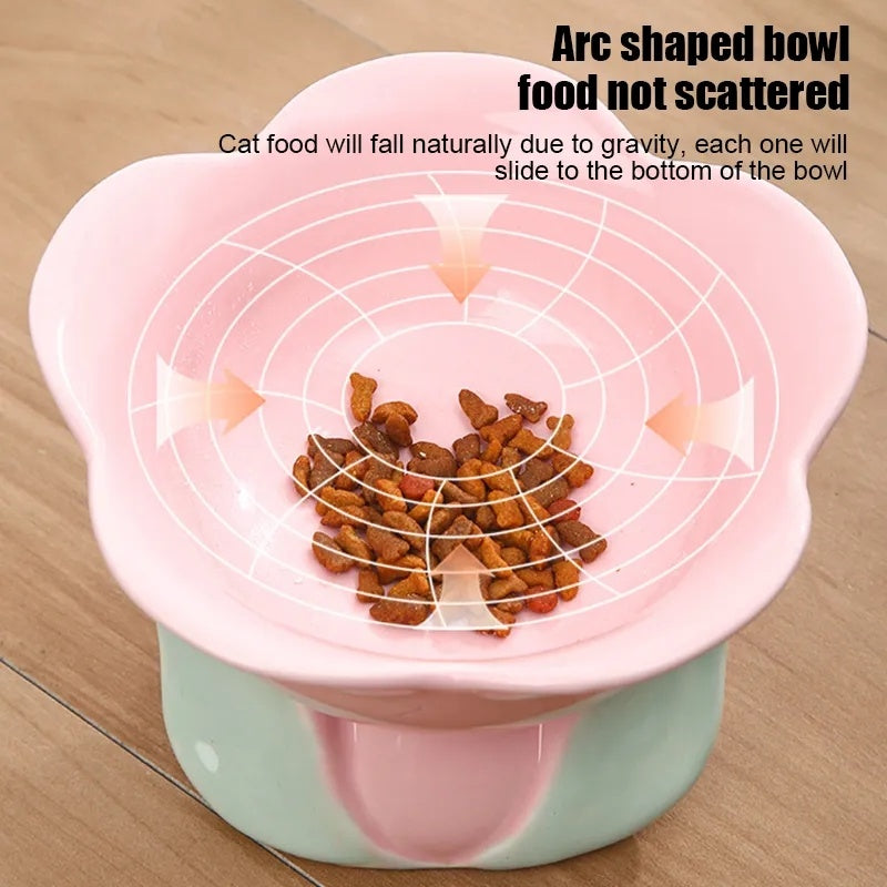 KFX-1438525 Elevated Ceramic Pet Bowl with Floral Design for Comfortable Feeding for Cats and Small Dogs