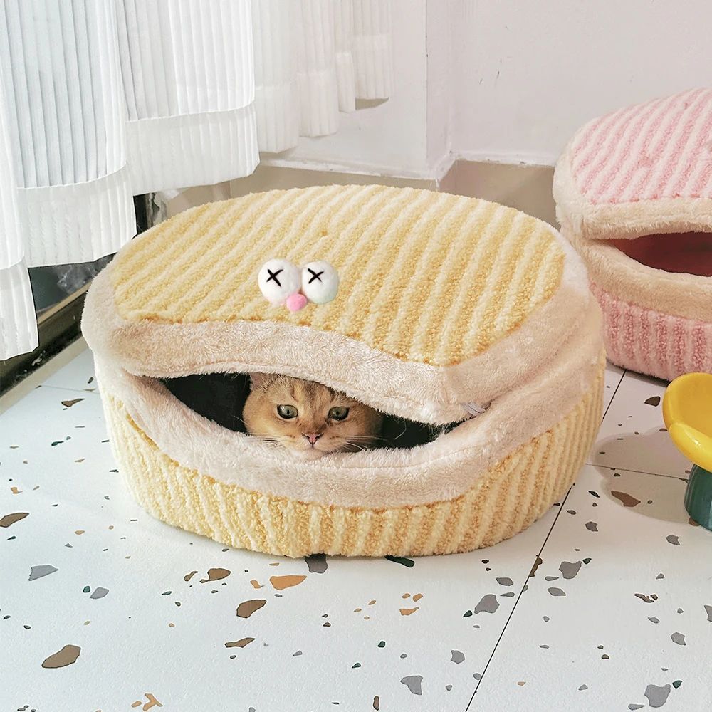 KFX-1441085 Cozy Cat Nest with Removable Lid - Winter-Ready & Washable Pet House, 45cm Diameter, Suitable for Cats up to 7.5kg