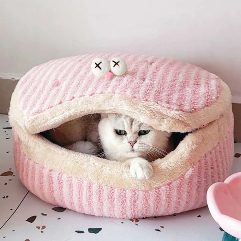 KFX-1441085 Cozy Cat Nest with Removable Lid - Winter-Ready & Washable Pet House, 45cm Diameter, Suitable for Cats up to 7.5kg