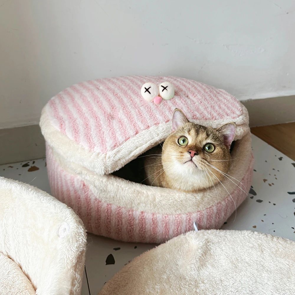 KFX-1441085 Cozy Cat Nest with Removable Lid - Winter-Ready & Washable Pet House, 45cm Diameter, Suitable for Cats up to 7.5kg