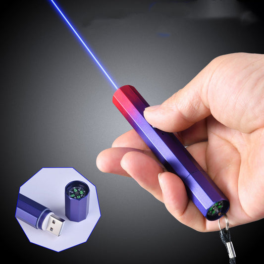 KFX-1441853 USB Charging Outdoor Trainer Laser Pointer, Green/Red/Blue Light, 5mW Power, Aluminum Body, Includes Lanyard