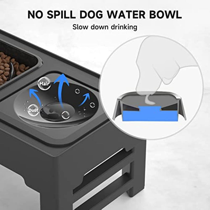 KFX-1444285 Adjustable Elevated Dog Bowl with Slow Feeder and Non-Spill Water Bowl for Small, Medium, and Large Dogs