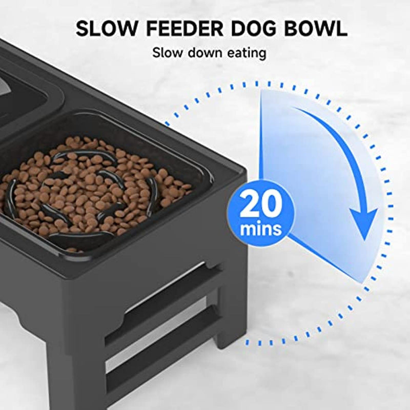 KFX-1444285 Adjustable Elevated Dog Bowl with Slow Feeder and Non-Spill Water Bowl for Small, Medium, and Large Dogs