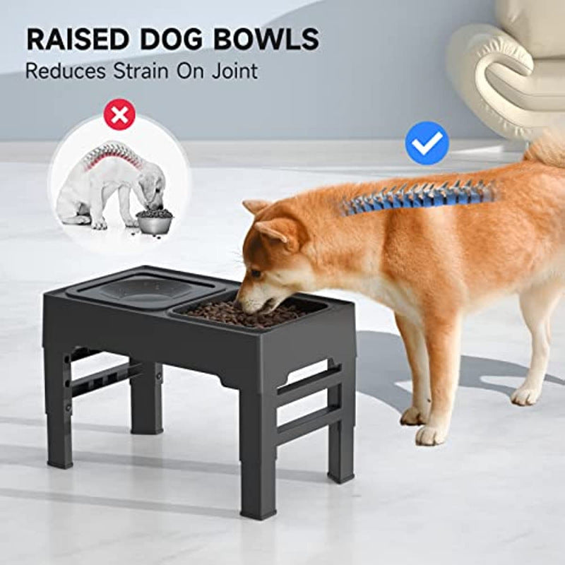 KFX-1444285 Adjustable Elevated Dog Bowl with Slow Feeder and Non-Spill Water Bowl for Small, Medium, and Large Dogs