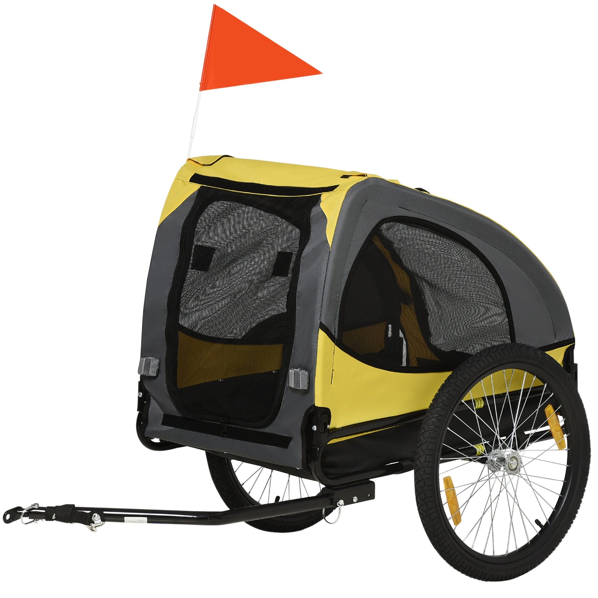 KFX-1448253 Dog Bike Trailer for Medium Pets - Yellow Outdoor Stroller with Zippered Doors and Safety Features