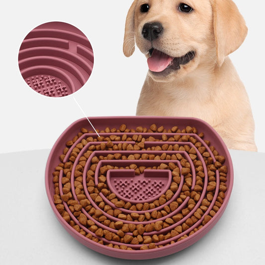KFX-1448765 Anti-Choke Silicone Pet Food Bowl with Suction Cup for Dogs and Cats - Slow Feeding Design in Green, Blue, Brick Red