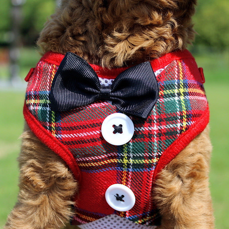KFX-1451837 Elegant Bow Vest-Style Dress for Small Dogs with Adjustable Chest Strap and Leash
