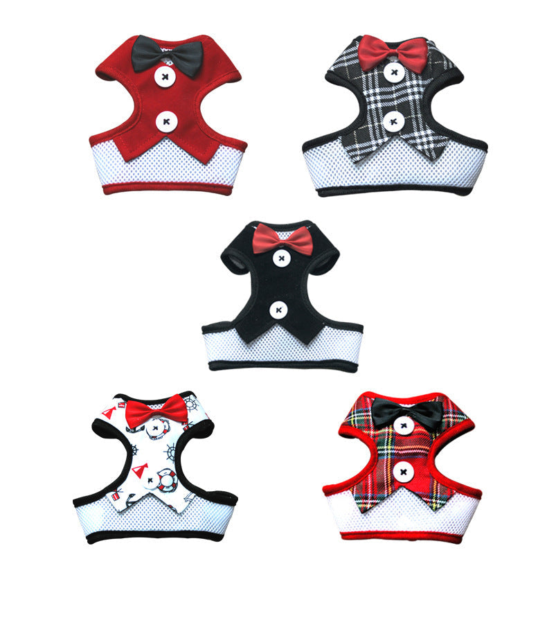 KFX-1451837 Elegant Bow Vest-Style Dress for Small Dogs with Adjustable Chest Strap and Leash