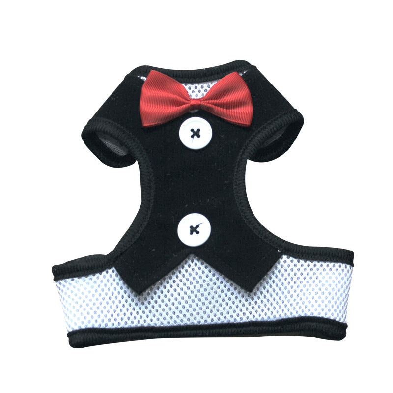 KFX-1451837 Elegant Bow Vest-Style Dress for Small Dogs with Adjustable Chest Strap and Leash