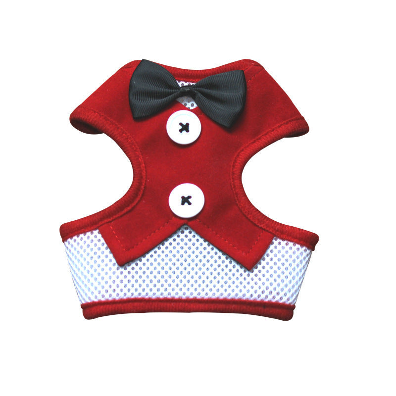 KFX-1451837 Elegant Bow Vest-Style Dress for Small Dogs with Adjustable Chest Strap and Leash