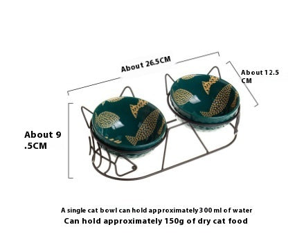 KFX-1452733 Ceramic Cat Bowl Set with Adjustable Tilt and Cat Ear Design - 300ml Capacity, Suitable for Cats