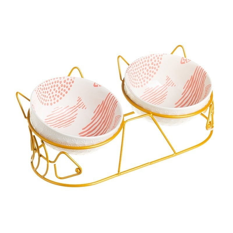 KFX-1452733 Ceramic Cat Bowl Set with Adjustable Tilt and Cat Ear Design - 300ml Capacity, Suitable for Cats