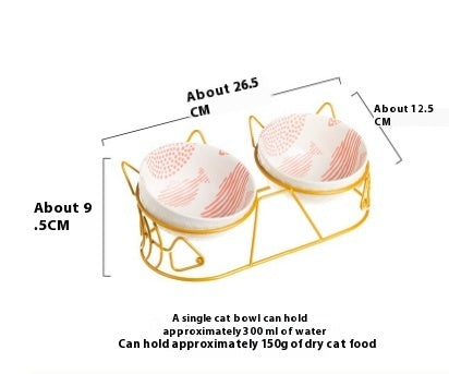 KFX-1452733 Ceramic Cat Bowl Set with Adjustable Tilt and Cat Ear Design - 300ml Capacity, Suitable for Cats