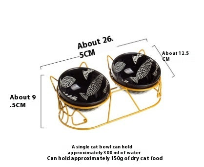 KFX-1452733 Ceramic Cat Bowl Set with Adjustable Tilt and Cat Ear Design - 300ml Capacity, Suitable for Cats