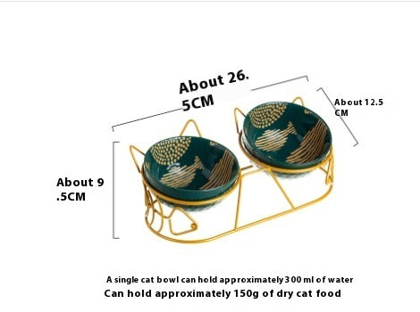 KFX-1452733 Ceramic Cat Bowl Set with Adjustable Tilt and Cat Ear Design - 300ml Capacity, Suitable for Cats