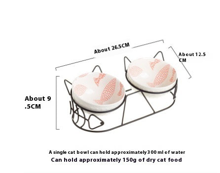 KFX-1452733 Ceramic Cat Bowl Set with Adjustable Tilt and Cat Ear Design - 300ml Capacity, Suitable for Cats