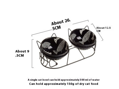KFX-1452733 Ceramic Cat Bowl Set with Adjustable Tilt and Cat Ear Design - 300ml Capacity, Suitable for Cats