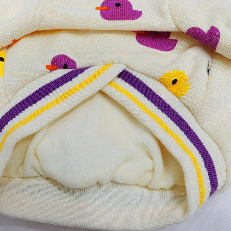 KFX-1453117 Cozy Velvet Padded Hooded Sweater for Dogs - Warm Cotton in Purple or Green Duck Designs