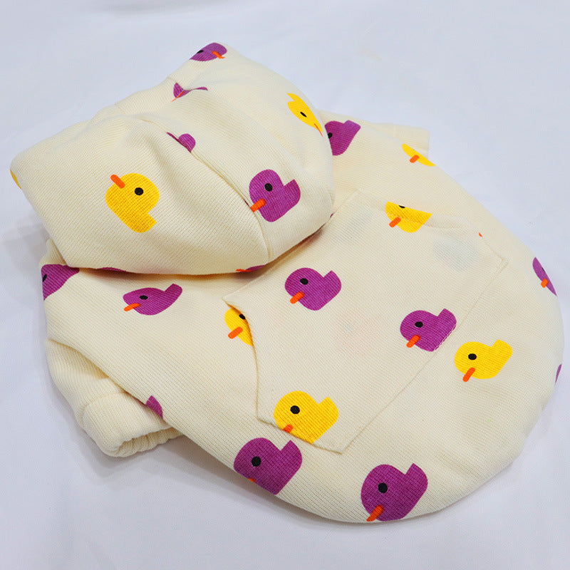KFX-1453117 Cozy Velvet Padded Hooded Sweater for Dogs - Warm Cotton in Purple or Green Duck Designs