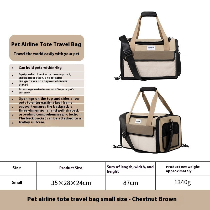 KFX-1460541 Portable One-shoulder Pet Air Tote Bag in Chestnut Brown – Available in Large and Small Sizes